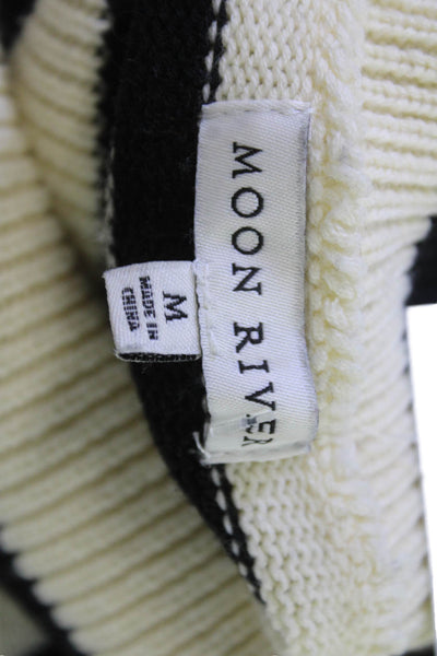 Moon River Unisex Pullover Turtleneck Striped Acrylic Sweater Beige Size M