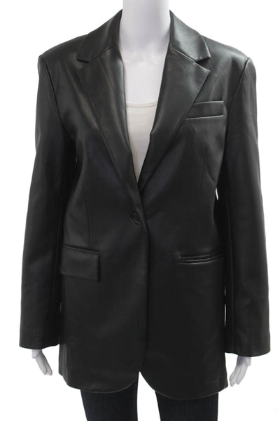 MNG Womens Biker Collared Black Button Long Sleeve Polyester Blazer Size S