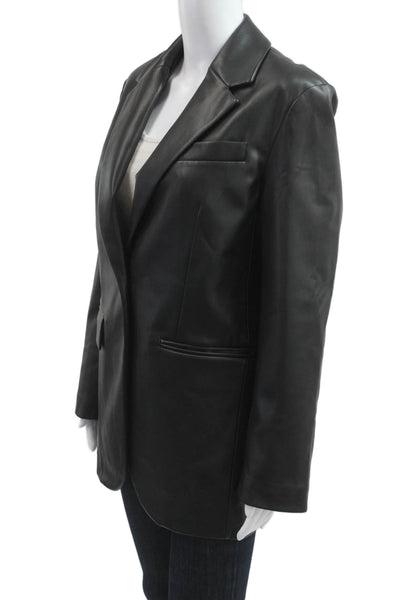 MNG Womens Biker Collared Black Button Long Sleeve Polyester Blazer Size S