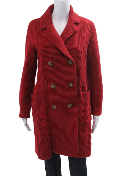 Ann Taylor Womens Red Pea Coat Collared Button Long Sleeve Size S