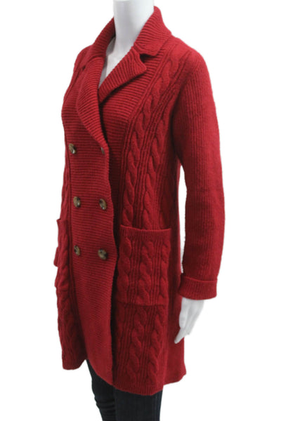 Ann Taylor Womens Red Pea Coat Collared Button Long Sleeve Size S