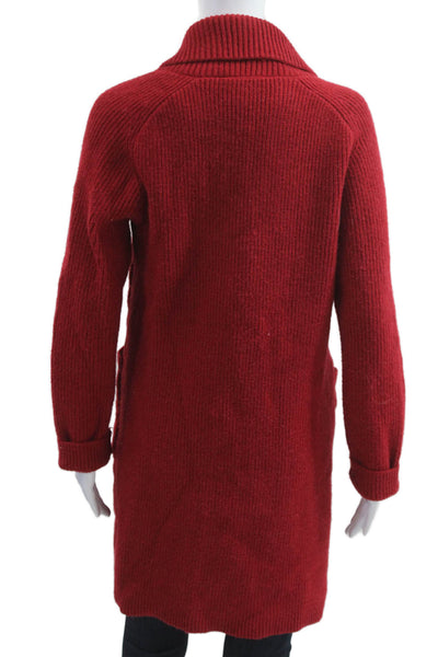 Ann Taylor Womens Red Pea Coat Collared Button Long Sleeve Size S