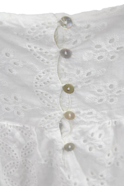 Allison Women A-Line Sundress White Cotton Floral V-Neck Button Short Size S