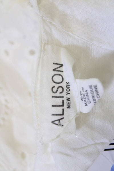 Allison Women A-Line Sundress White Cotton Floral V-Neck Button Short Size S