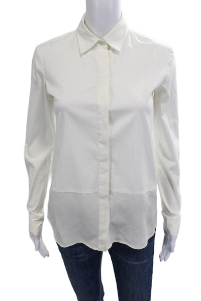 Theory Women Classic Collared Button-Up White Long Sleeve Petite Size S