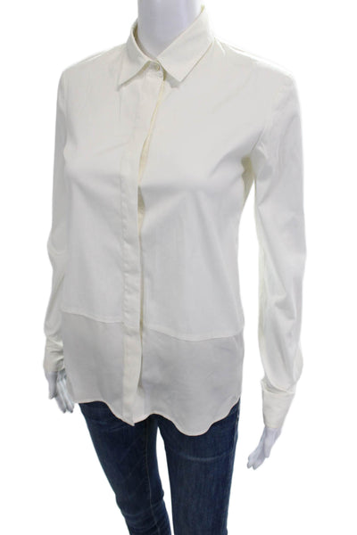 Theory Women Classic Collared Button-Up White Long Sleeve Petite Size S