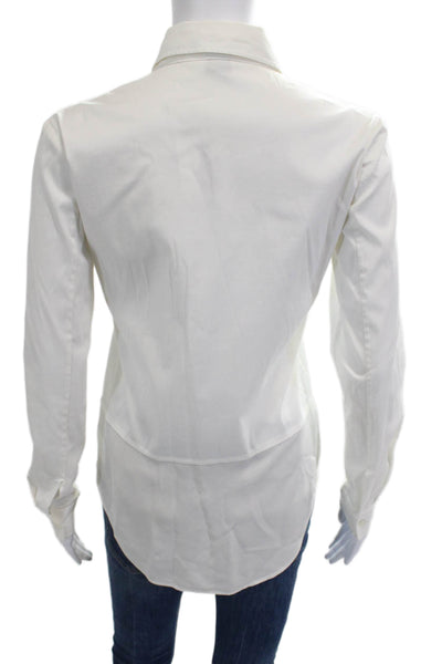 Theory Women Classic Collared Button-Up White Long Sleeve Petite Size S