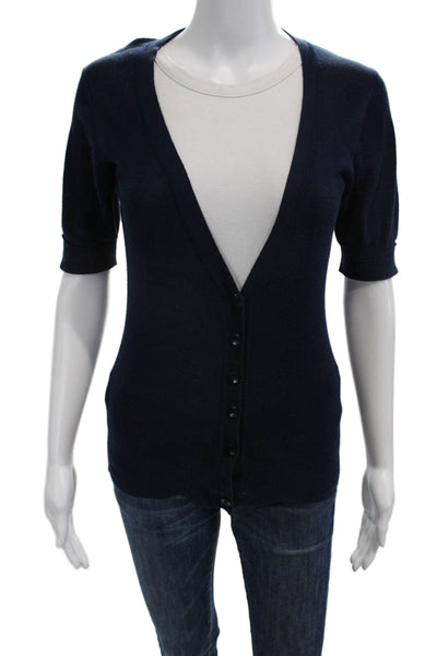 Kier + J Womens Dark Blue Cotton V-Neck Button Short Sleeve Cardigan Size XS