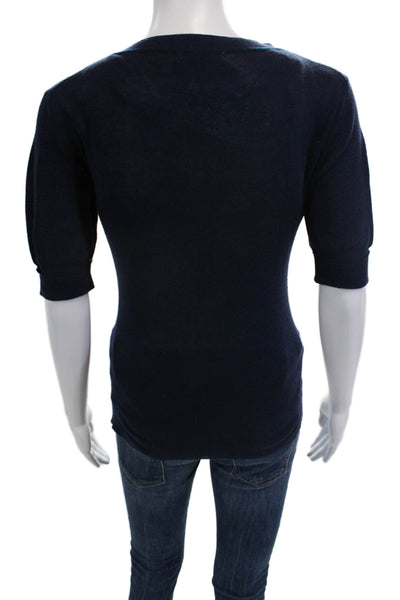Kier + J Womens Dark Blue Cotton V-Neck Button Short Sleeve Cardigan Size XS