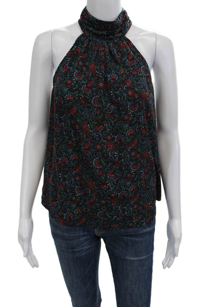 Evereve Women Bohemian Floral High Neck Sleeveless Button Blouse Black Size M