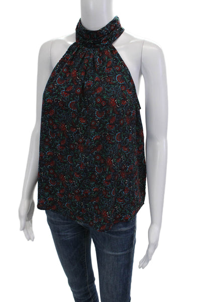 Evereve Women Bohemian Floral High Neck Sleeveless Button Blouse Black Size M