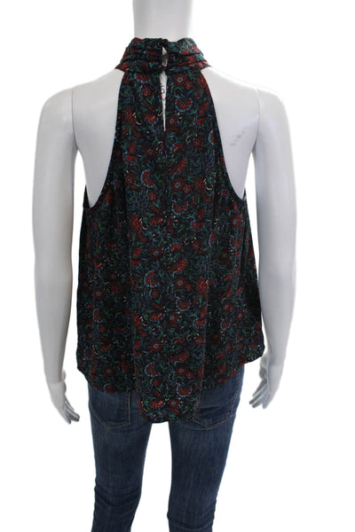 Evereve Women Bohemian Floral High Neck Sleeveless Button Blouse Black Size M