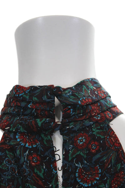Evereve Women Bohemian Floral High Neck Sleeveless Button Blouse Black Size M