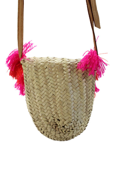 Soeur Du Maroc Womens Single Strap Fringe Woven Straw Shoulder Handbag Beige