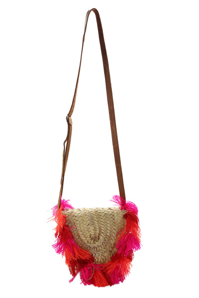 Soeur Du Maroc Womens Single Strap Fringe Woven Straw Shoulder Handbag Beige