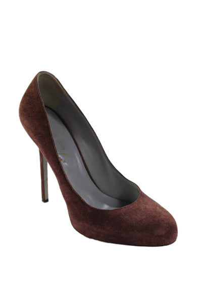 Sergio Rossi Womens Suede Slide On Classic Pumps Brown Size 40 10