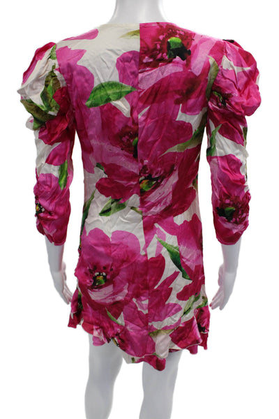 Vicolo Womens Bodycon Mini Floral V Neck Pink 3/4 Sleeve Dress Size M