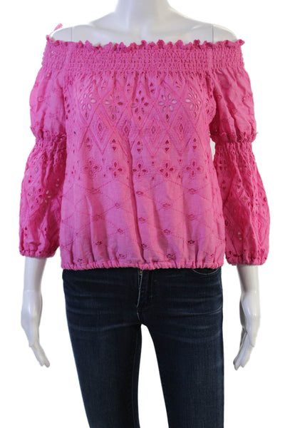 Temptation Positano Women Pink Linen Geometric Blouse 3/4 Sleeve Size S