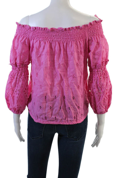 Temptation Positano Women Pink Linen Geometric Blouse 3/4 Sleeve Size S
