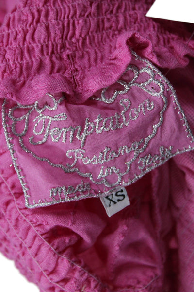 Temptation Positano Women Pink Linen Geometric Blouse 3/4 Sleeve Size S