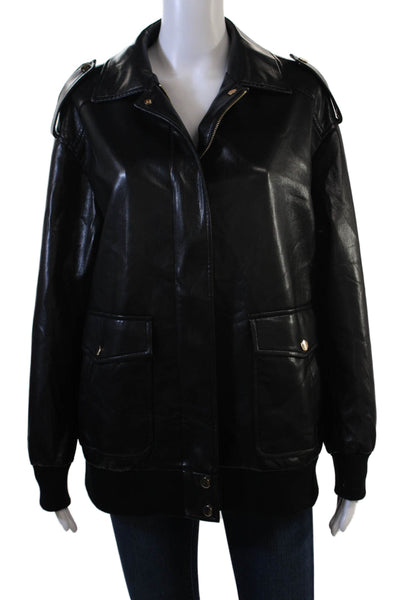 Generation Love Womens Black Bomber Jacket Biker Collared Button Size S