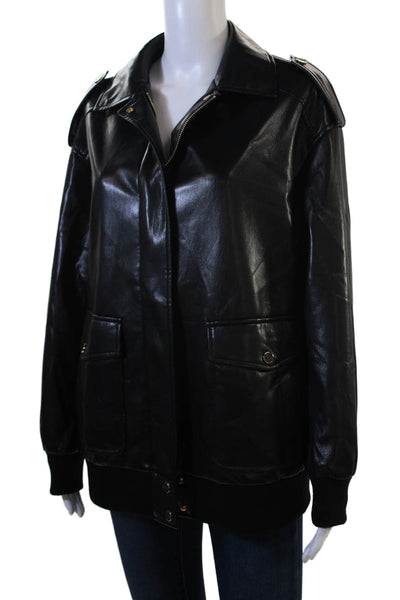 Generation Love Womens Black Bomber Jacket Biker Collared Button Size S