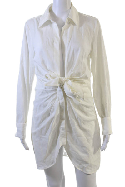 Choosy Women Shirt Dress White Collared Long Sleeve Button Knee Length Size 4