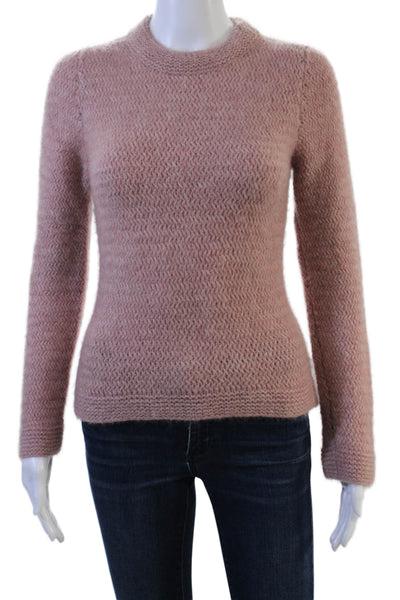 Nina Bauer Unisex Pink Herringbone Crewneck Pullover Size S