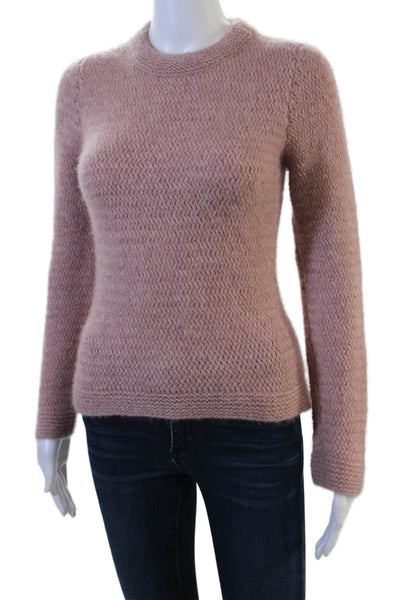 Nina Bauer Unisex Pink Herringbone Crewneck Pullover Size S