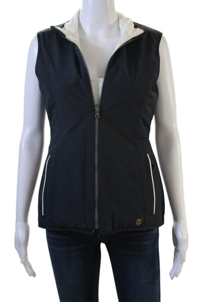 Dubarry Women Quilted Windbreaker Vest Dark Blue High Neck Zip Nylon Size 34