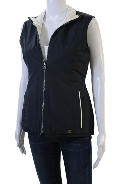 Dubarry Women Quilted Windbreaker Vest Dark Blue High Neck Zip Nylon Size 34