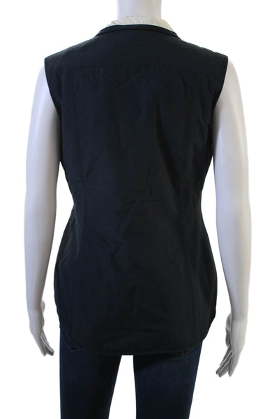 Dubarry Women Quilted Windbreaker Vest Dark Blue High Neck Zip Nylon Size 34
