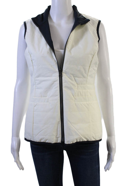 Dubarry Women Quilted Windbreaker Vest Dark Blue High Neck Zip Nylon Size 34