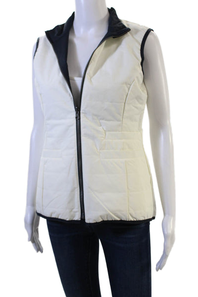 Dubarry Women Quilted Windbreaker Vest Dark Blue High Neck Zip Nylon Size 34