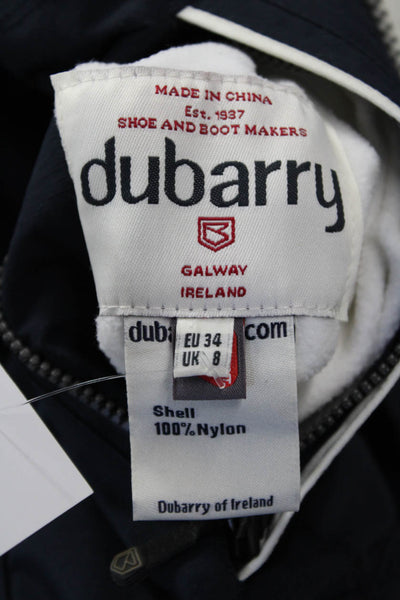 Dubarry Women Quilted Windbreaker Vest Dark Blue High Neck Zip Nylon Size 34