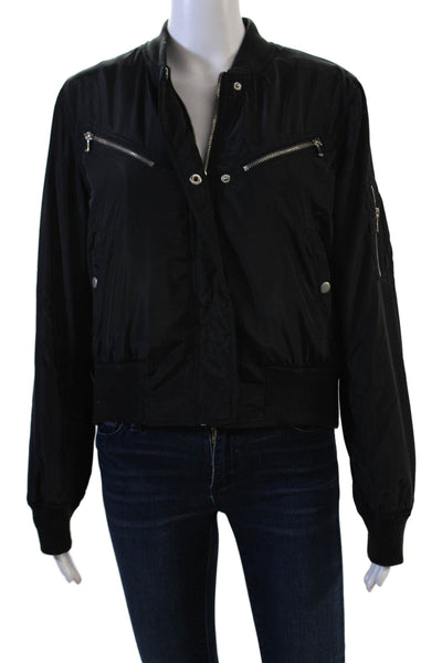 Cotton Candy LA Womens Bomber Jacket Black Polyester Button Crew Neck Size S