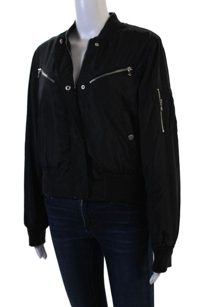 Cotton Candy LA Womens Bomber Jacket Black Polyester Button Crew Neck Size S