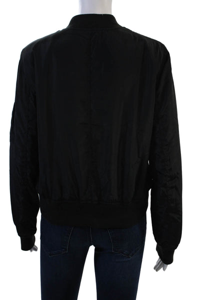 Cotton Candy LA Womens Bomber Jacket Black Polyester Button Crew Neck Size S