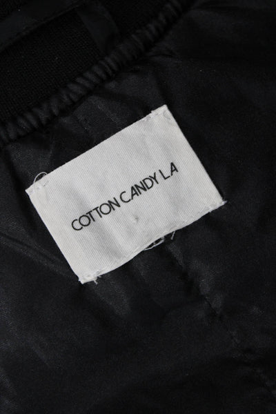 Cotton Candy LA Womens Bomber Jacket Black Polyester Button Crew Neck Size S