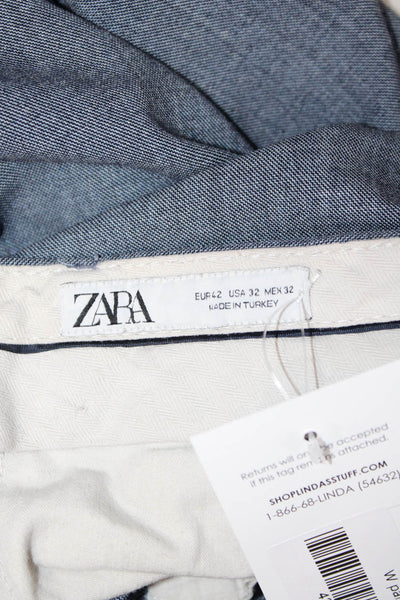 Zara Mens Gray Cotton Blend Dress Pants Classic Button Inseam 30 Size 32