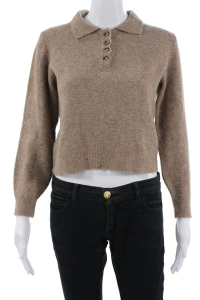 Zara Women Henley Pullover Beige Button Collared Long Sleeve Size S