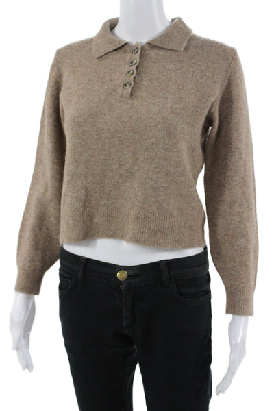Zara Women Henley Pullover Beige Button Collared Long Sleeve Size S