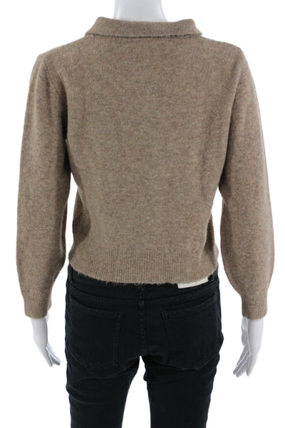 Zara Women Henley Pullover Beige Button Collared Long Sleeve Size S