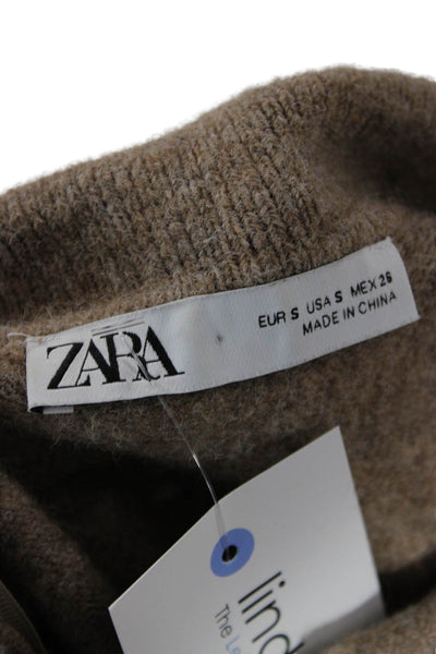 Zara Women Henley Pullover Beige Button Collared Long Sleeve Size S