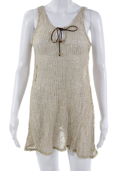 J Valdi Women Beige Tank Dress Beach Poly Blend Drawstring Size One Size