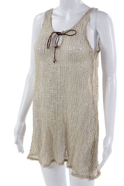 J Valdi Women Beige Tank Dress Beach Poly Blend Drawstring Size One Size