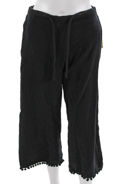 4OUR DREAMERS Womens Cropped Pants Black Cotton Drawstring Bohemian Size M