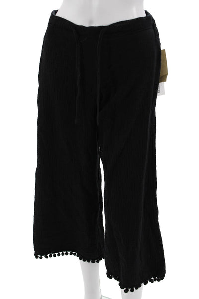 4OUR DREAMERS Womens Cropped Pants Black Cotton Drawstring Bohemian Size M