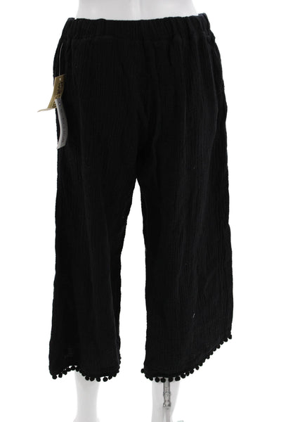 4OUR DREAMERS Womens Cropped Pants Black Cotton Drawstring Bohemian Size M