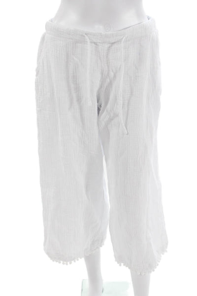 4OUR DREAMERS Womens White Cropped Capri Pants Drawstring Cotton Nylon Size M